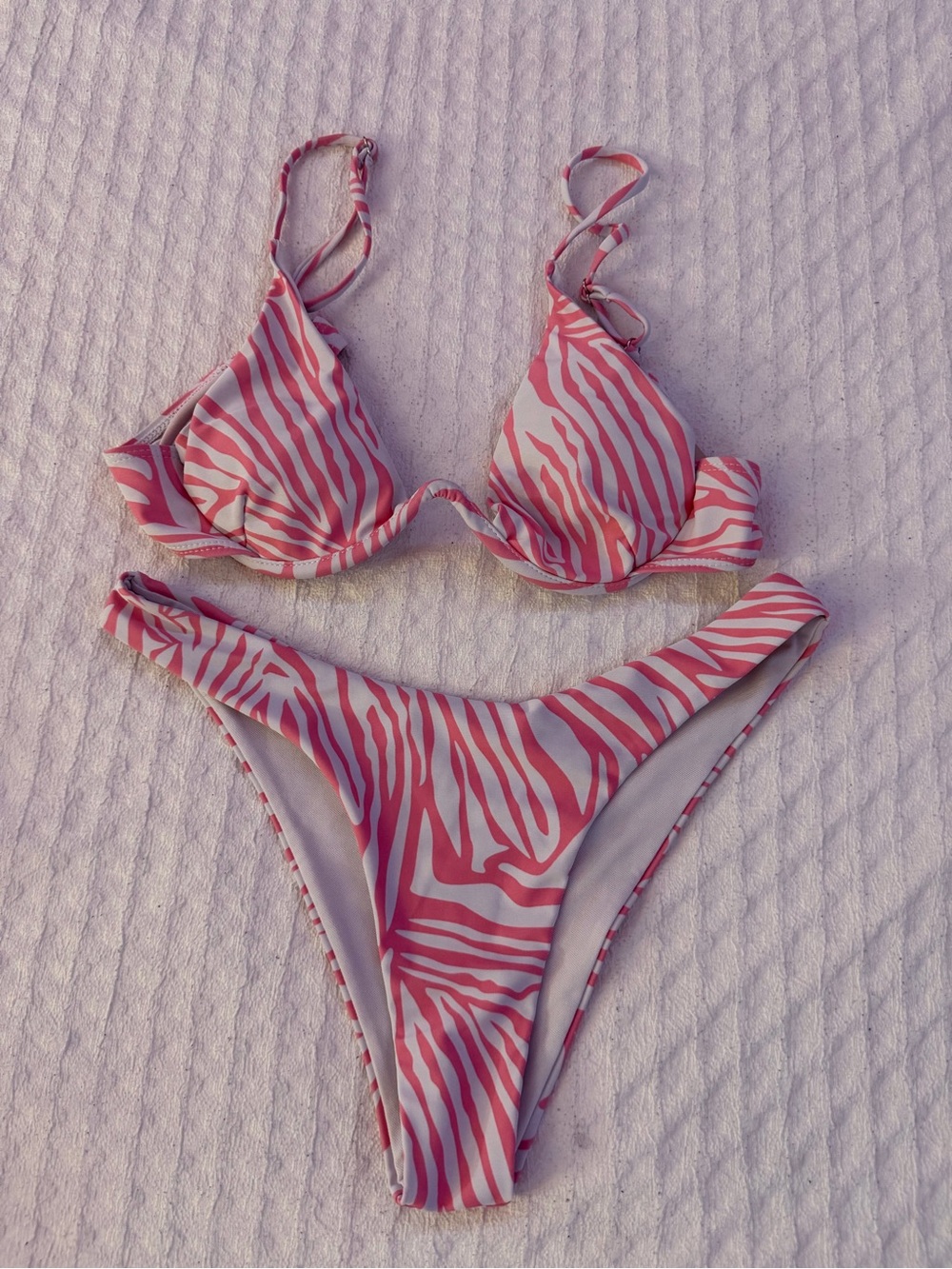 Pink Zebra Print Bikini Set | Triangle Top | High Cut Bottom | size m